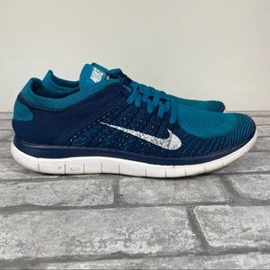 Nike Free Flyknit 4.0 Brave Blue White Running Sneakers Shoes Size 9 mens